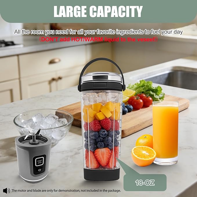 18 oz Vessel Replacement Compatible with Ninja Blast Portable Blender, Replacement 18oz Cup with Sip Lid & Bottom Cap for Ninja Portable Blenders BC151BK BC151NV BC151WH BC151CR BC151EM,PC,Black