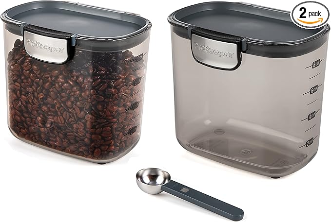 Progressive International ProKeeper+ Clear Plastic Airtight Food Baker's Kitchen Storage Organization Container Canister Set with Magnetic Accessories, 2- Piece Set (Coffee 2-Quart)