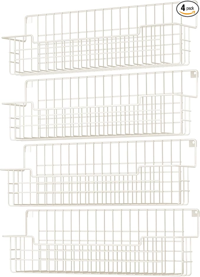 Spice Rack Wall Mount 4 Pack, Metal Wall Mounted Spice Rack Organizer for Cabinet Door & Pantry, Space-Saving Kitchen Spice Rack Shelf, White