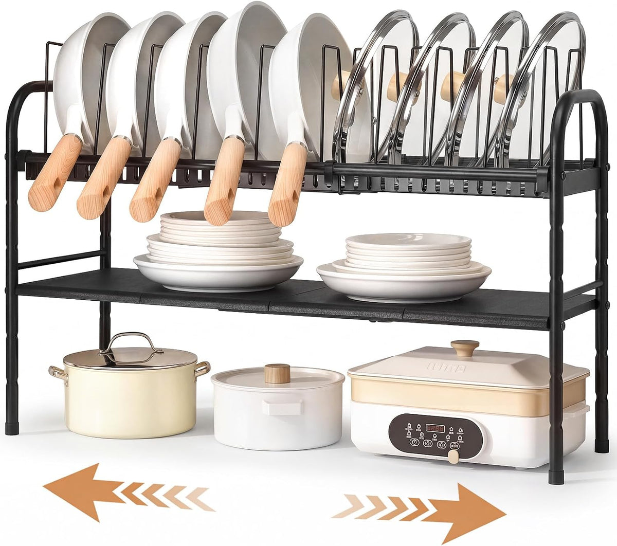 Pots and Pans Organizer Under Cabinet, 2-Tier Expandable Pot Rack
