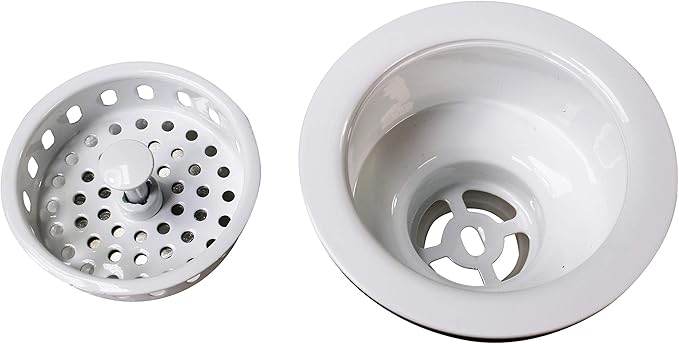 Westbrass A2165-50 4-1/4" OD Post Style Large Kitchen Basket Strainer with Waste Disposal Flange and Stopper Drain Set, Powder Coat White