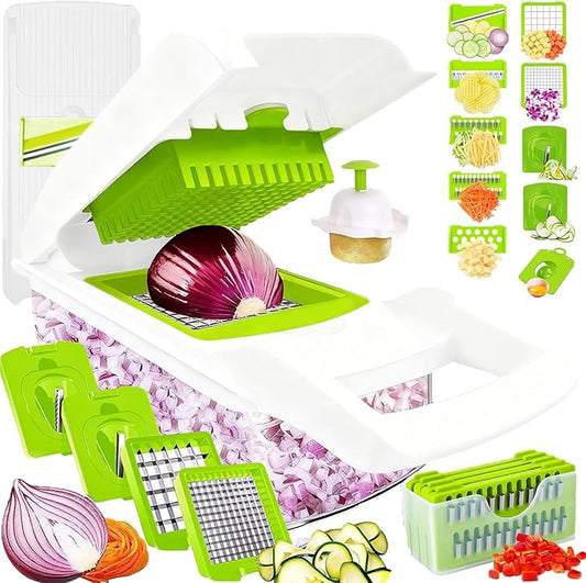 Pro-Series 20-in-1 Vegetable Chopper, Dewpeton Mandoline Slicer, Veggie Chopper, Food Chopper with Container, Vegetable Cutter Chopper & Spiralizer for Onion Salad (Home Essential Gadget & Kitchen)