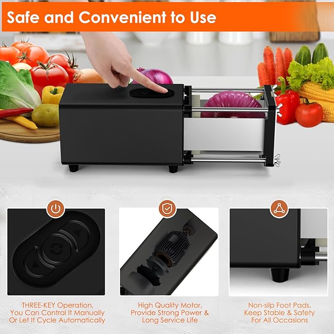 SIXRARI Electric French Fry Cutter, French Fries Cutter with 1/2 & 3/8 Inch Blade, Automatic Potato Cutter, Professional Commercial and Household Potato Slicer, Use for Cucumbers, Carrot, Apples