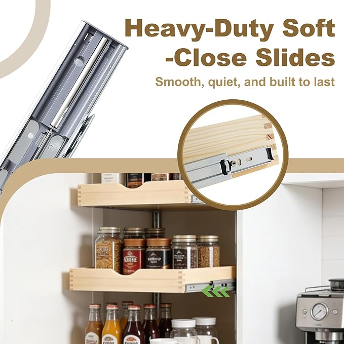 20" Pull Out Cabinet Drawer (Fits 21" Cabinet Opening), Wood Slide Out Cabinet Shelf Organizer with Ball Bearing Slides, Clear Lacquer Finish, Heavy Duty Kitchen Cabinet Pull Out Shelves