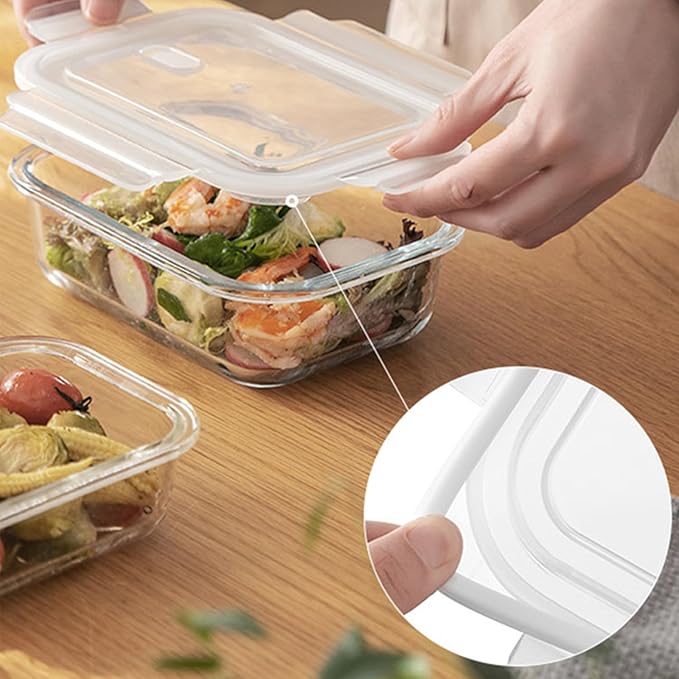4Pack 13oz/0.37L Glass Meal Prep Containers with Lids, Glass Storage Containers with Lids, BPA-Free, Pantry Organizers and Storage, Freezer to Oven Safe (Clear)