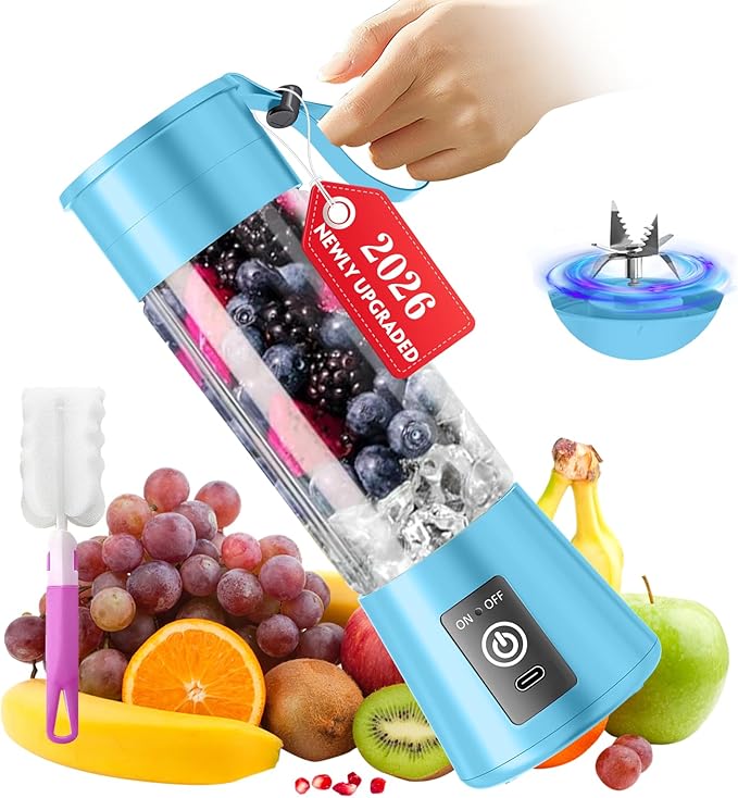 Cordless Portable Personal Size Blender - Mini Blender Make Smoothies and Shakes, 380Ml BPA Free Travel Cup, Powerful Blending Suit in Office/Home/Gym