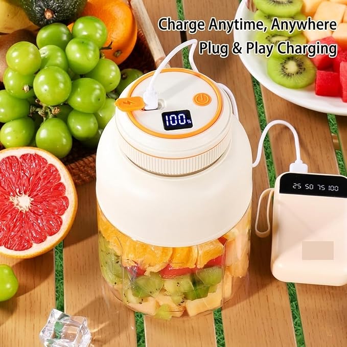 2026 New Portable Wireless Juicer Cup, 1300 ML Large Capacity 38 Blade Wireless Juicers, USB Rechargeable with Dual Lid for Shakes & Smoothies with Zero Cord Hassle for Office Outdoor (White,800ml)