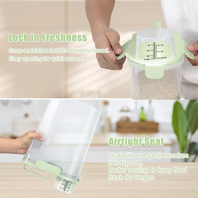 5 Lbs Dog Cat Food Storage Container with Collapsible Dog Bowls for Travel, Portable Pet Food Storage Container, Easy-Pouring Bird Seed Dispenser, Airtight Rice Cereal Oatmeal Flour Holder -Green