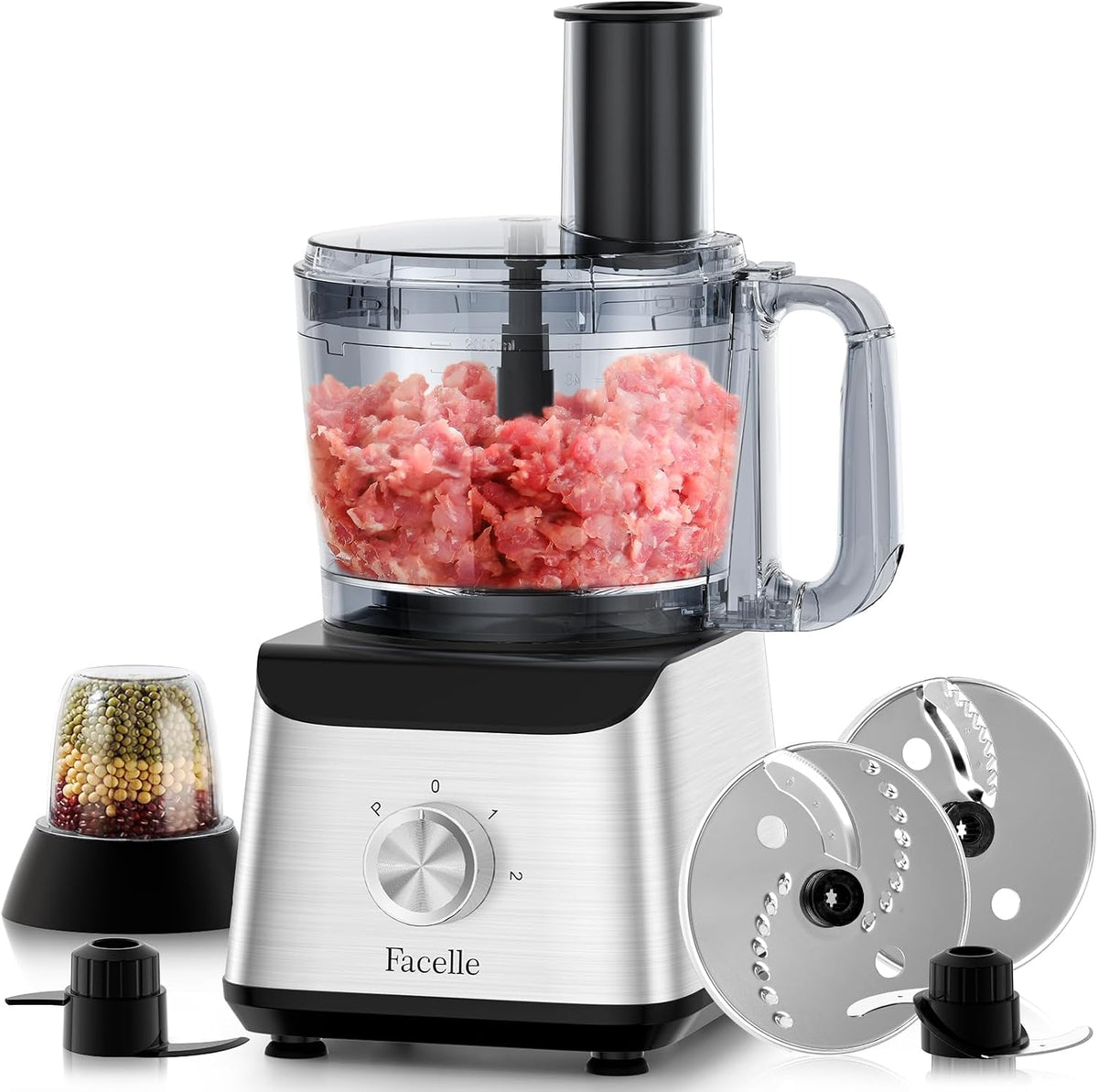 600W Electric Food Processor 10 Cup Large Bowl and 6.8oz Grinder Combo