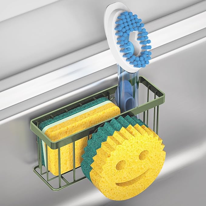 MURLONG Sponge Holder Smiley Face,Sink Caddy,Sink Organizer with 2 Suction Cups/1 Adhesive Strips,Designed for Sponge,Soap,Dish Brush,Scrubber - Green