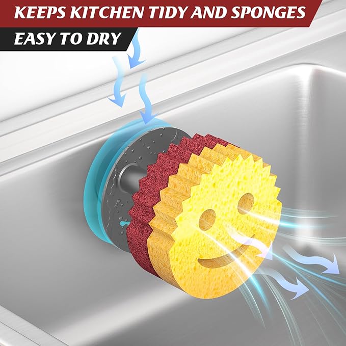 Kontoyo Sponge Holder for Kitchen Sink,Sink Caddy Organizer with Suction Cup Installation for Kitchen/Bathroom, Self Draining,Sponge Caddy for Holding Smiley Sponges-Gray