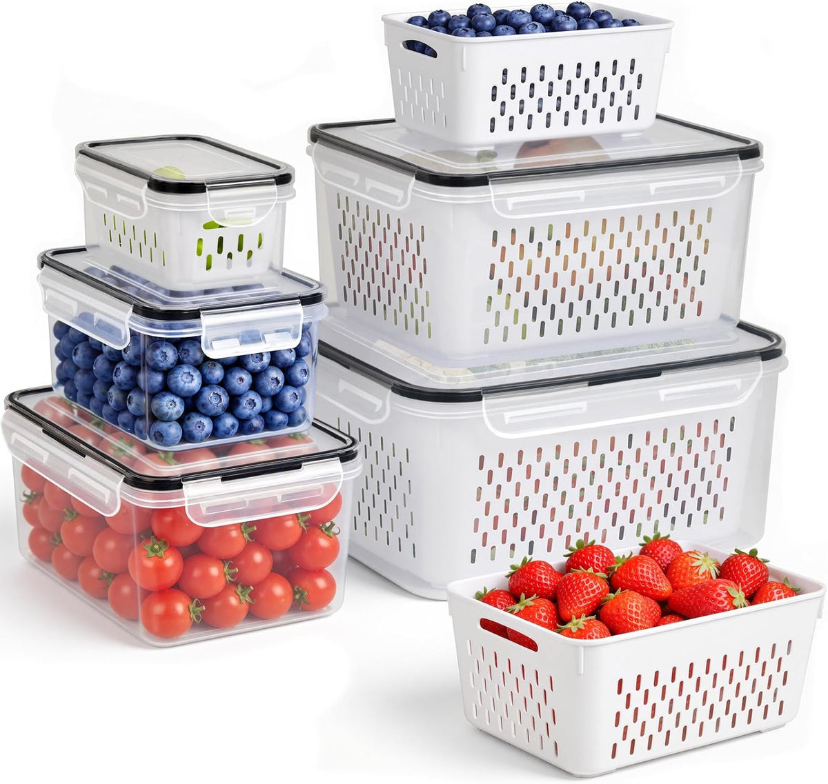 5 PCS Fruit Storage Containers for Fridge, Leakproof Produce Containers