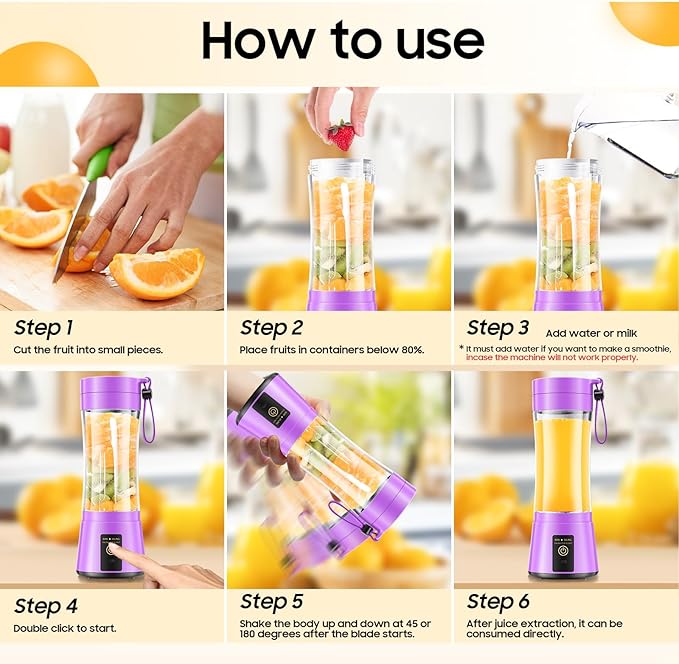 Cordless Portable Personal Size Blender - 12 Oz Mini Blender Make Smoothies and Shakes, Cordless Lightweight Rechargeable, Freshly Squeezed in Picnic/Sports/Office