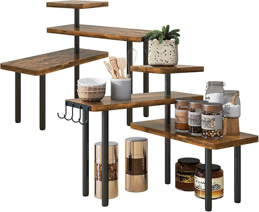 Kitchen Countertop Organizer, Set of 2, 3-Tier Wooden Spice Racks