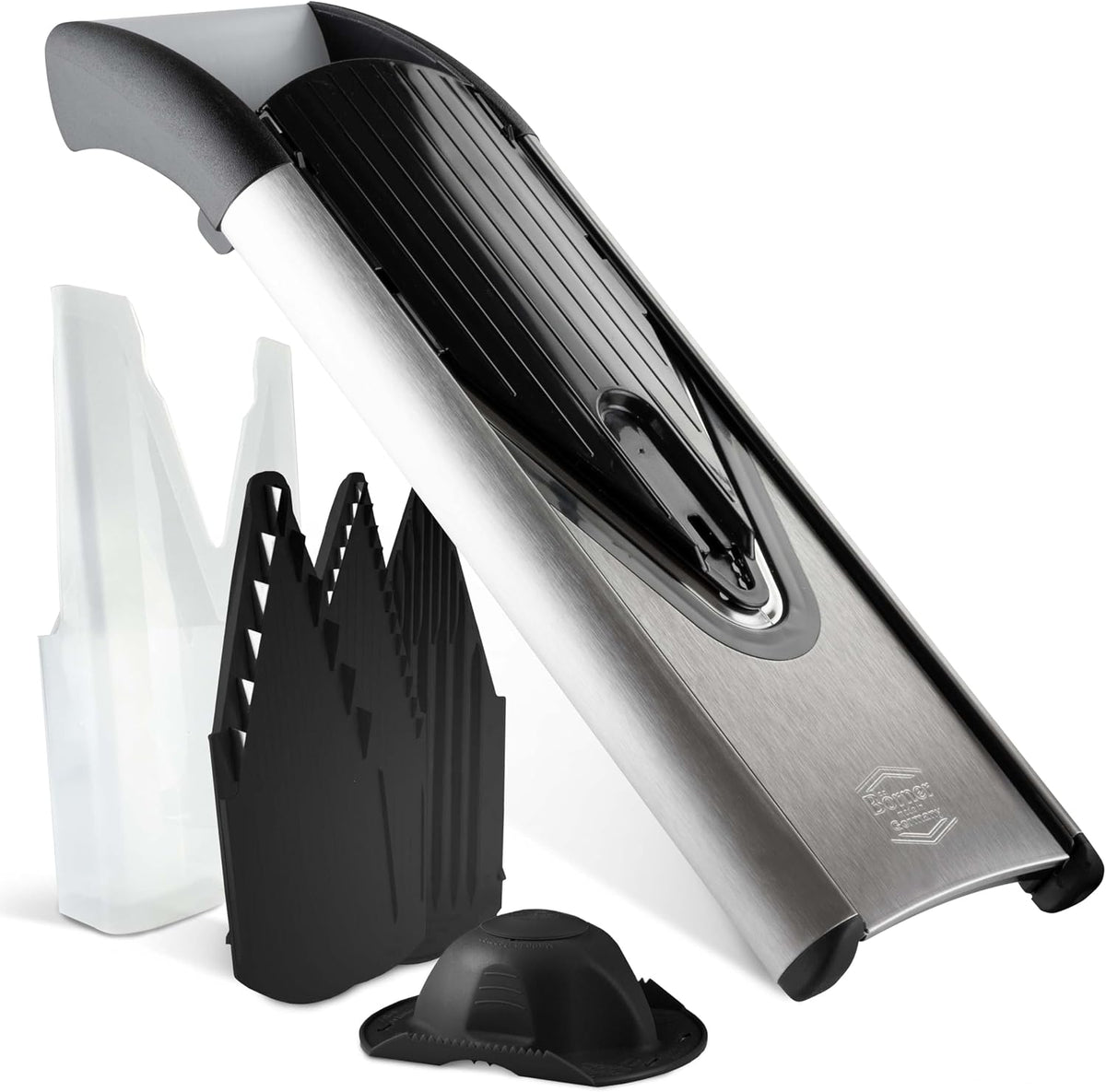 By Reston Lloyd Mandoline Slicer V6 (Starter Set) • Stainless Steel Slicer with V-Blade • Adjustable Kitchen Slicer for Vegetables & Fruits • Various Thicknesses & Grater