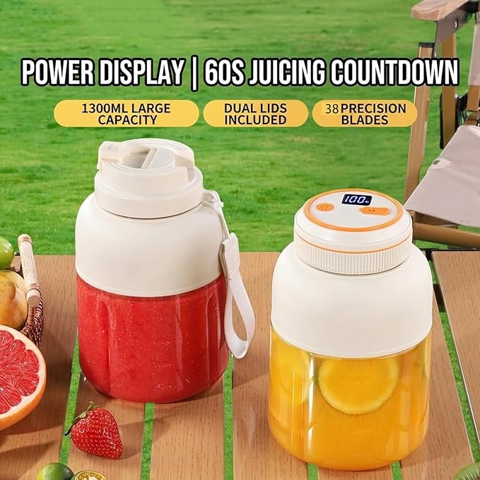 2026 New Portable Wireless Juicer Cup, 1300 ML Large Capacity 38 Blade Wireless Juicers, USB Rechargeable with Dual Lid for Shakes & Smoothies with Zero Cord Hassle for Office Outdoor (Blue,1300ml)