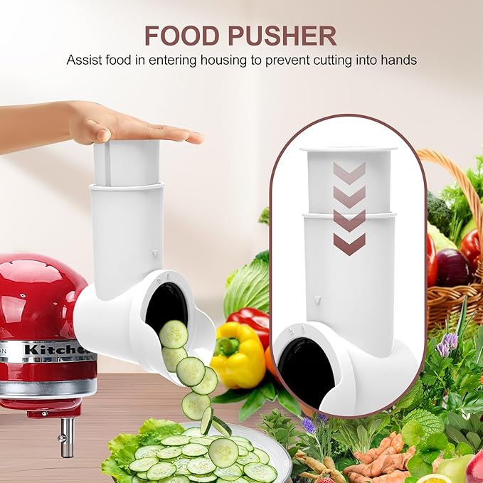 Slicer/Shredder Attachments for KitchenAid Stand Mixers, Food Slicers Cheese Grater Attachment, Salad Maker Accessory Vegetable Chopper with 3 Blades Dishwasher Safe