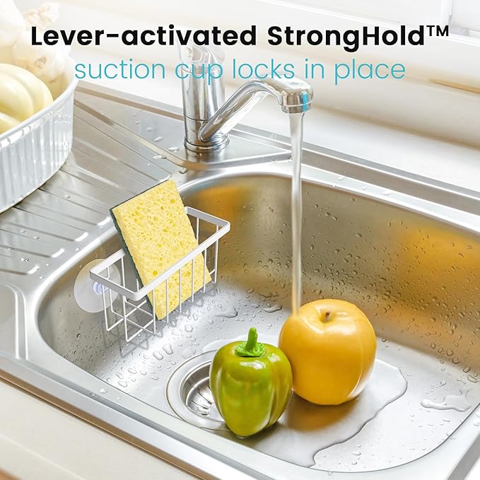HLOOL Kitchen Sponge Holder,Sponge Holder for Kitchen Sink Suction, Sink Caddy (White)