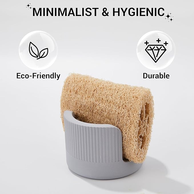 Quick Drying Diatomite Stone Sponge Holder, Compact Sponge Caddy for Kitchen Sink Counter, Water-Absorbing Round Organizer with Wide Slot, 1 Pack, Light Grey
