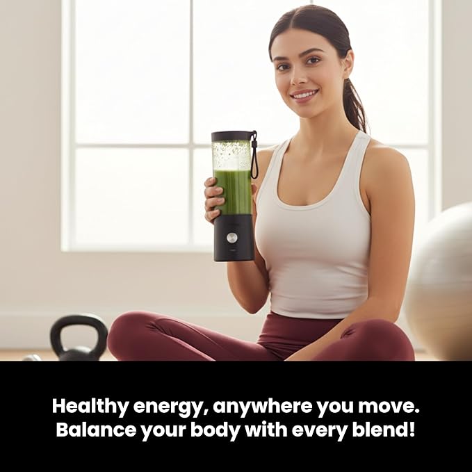 Portable Blender for Smoothies - 16oz Personal Mini Blender, USB-C Rechargeable and Self-Cleaning, Black