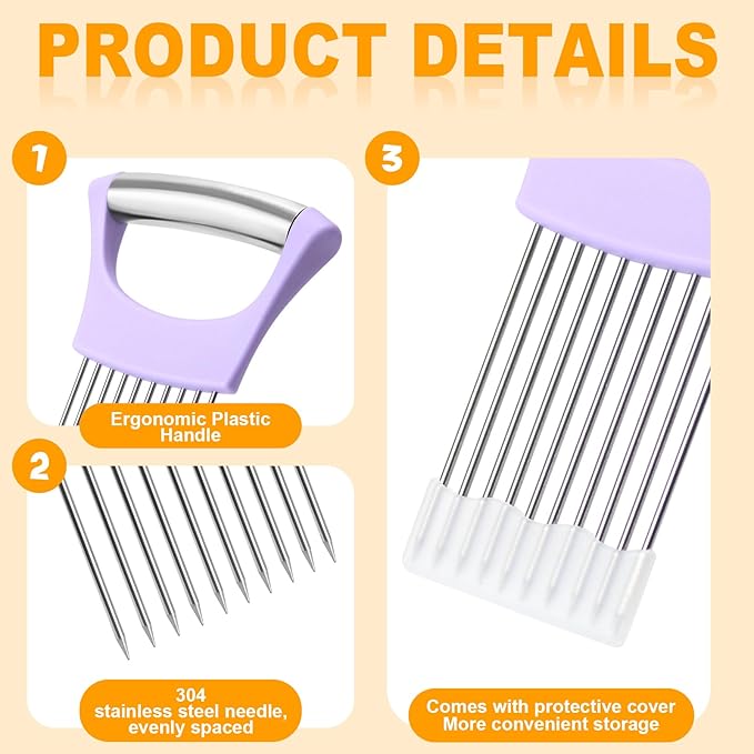 Stainless Steel Onion Holder for Slicing,Onion Slicer Holder, Onion Cutter for Slicing of Onions, Tomatoes,Avocados,Eggs and Other Vegetables,Kitchen Utensils Gift (Purple)