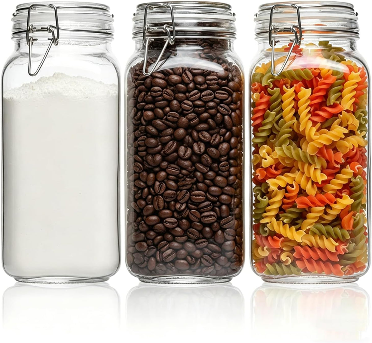 Large Square Glass Jars with Airtight Lids 78 oz 3 Pack Wide Mouth