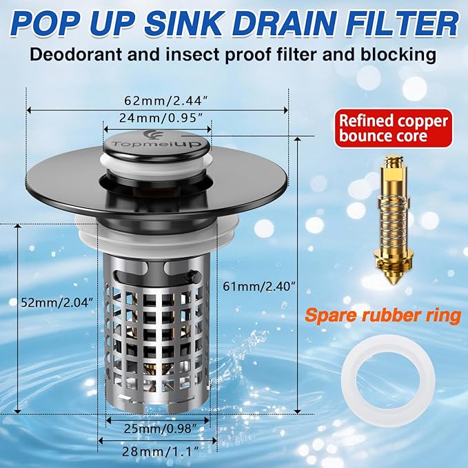 Bathroom Sink Drain Strainer(2PCS), Pop-up Sink Drain Strainer with Removable Stainless Steel Strainer Basket Hair Catcher, Bathroom Sink Strainer for Bathroom Sink Stopper Replacement