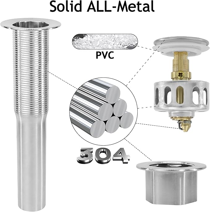 Bathroom Sink Drain,5 Pack Drain Stopper Without Overflow,Small Cap Pop Up Drain Assembly with Detachable Strainer Basket,Built-in Anti-Clogging, Stainless Steel Nut Brushed Nickel