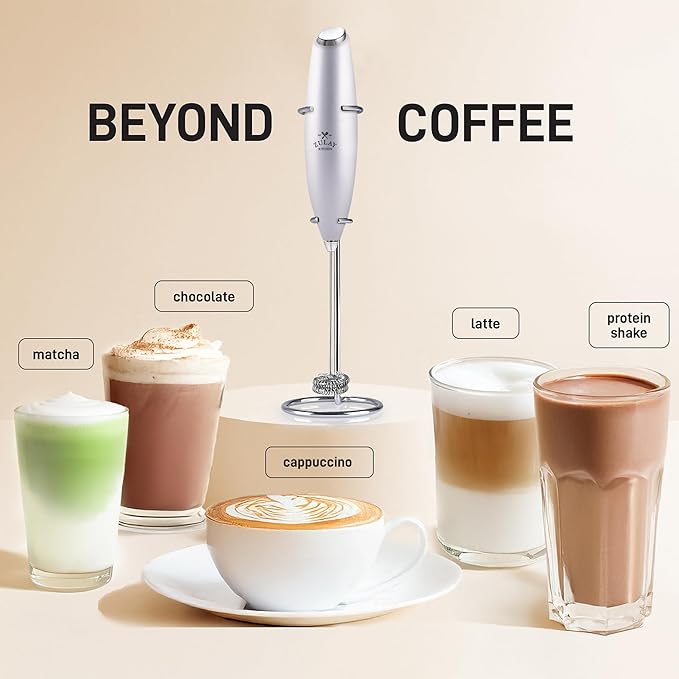 Zulay Kitchen Powerful Milk Frother Wand With Duracell Batteries - Ultra Fast Handheld Drink Mixer - Electric Whisk Foam Maker for Coffee, Lattes, Cappuccino & Matcha - Double Whisk - Silver