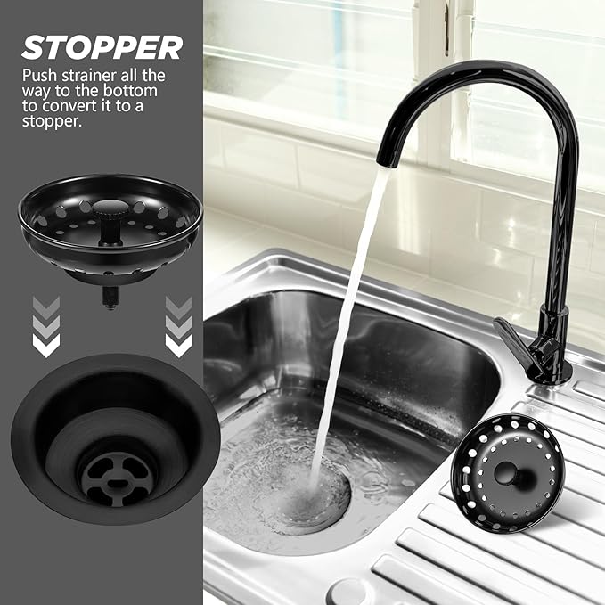 Retisee 2 Pcs Kitchen Sink Stopper Strainer Stainless Steel Drain Strainers for Universal 3-1/2 Inch Kitchen Sink Drain Replacement(Matte Black)