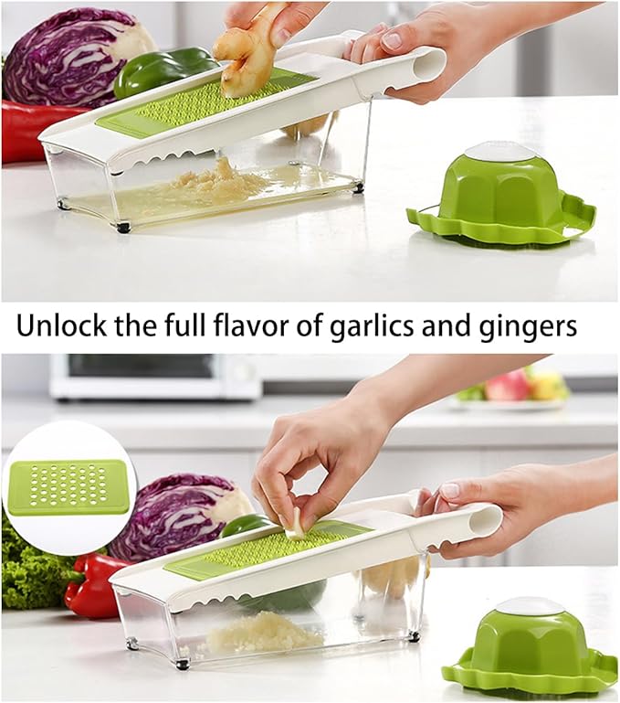 NACOLUS Cheese Grater with Container,5 In 1 Mandoline Slicer for Kitchen,Multi Purpose Vegetable Slicer, Easy to Clean Vegetable Chopper,Cheese Shredder,Julienne Slicer and Peeler