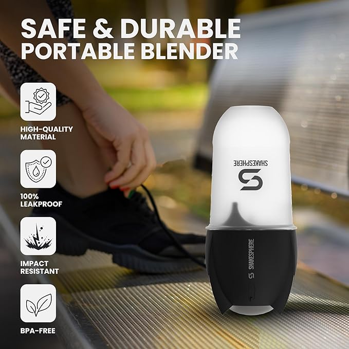 SHAKESPHERE Portable Blender for Shakes and Smoothies – 19oz Electric Personal Blender with Clear Tritan Cup, USB-C Rechargeable, Compact and Powerful for Travel, Gym, and Workout – Black