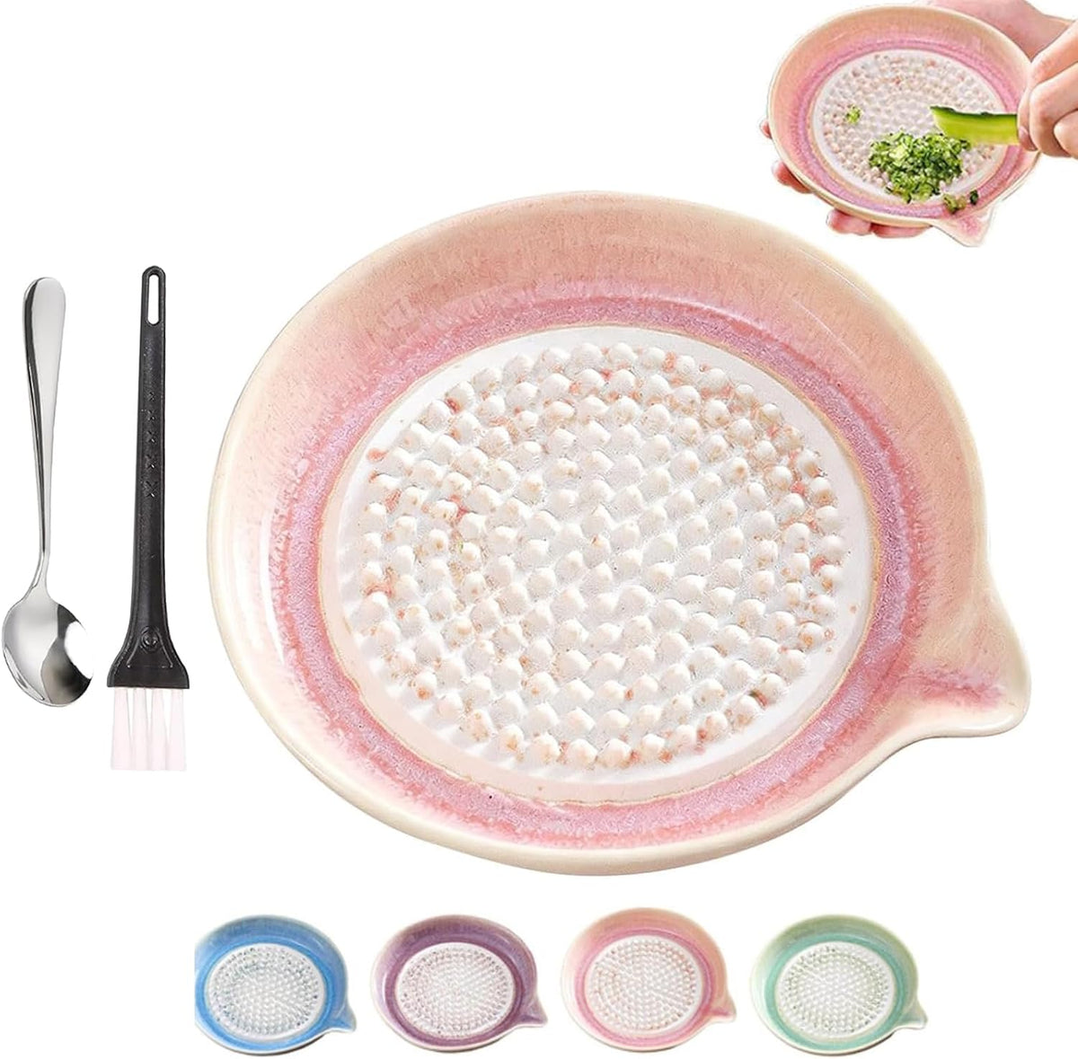 Gradient Ceramic Grater Plate, Exquisitely Handcrafted Ginger Grater Plate, Handheld Kitchen Grinding Dish With Spout, Ginger Grater for Cheese, Chocolate, Fruits & Vegetables (01)