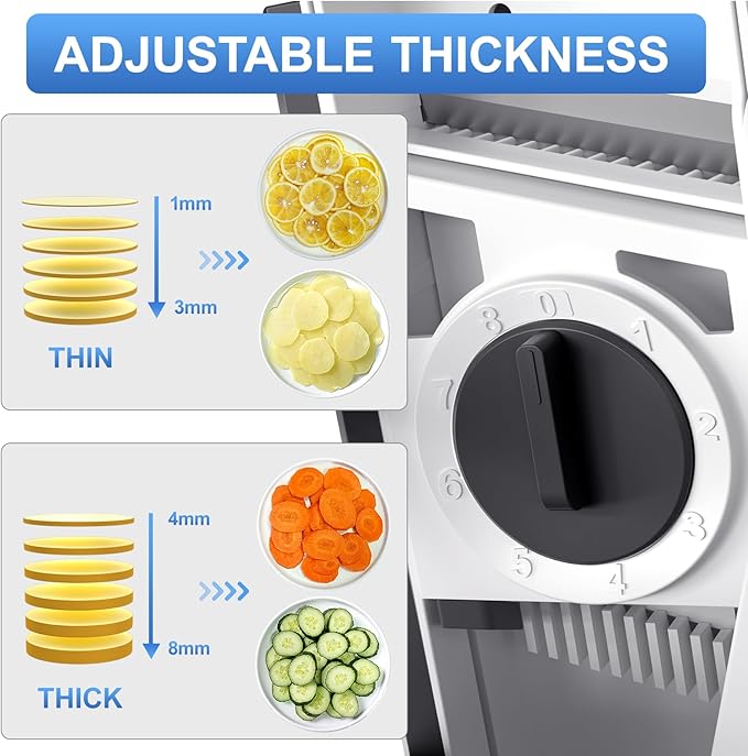 QYKIC Safe Mandoline Slicer, Potato Clips Vegetable Food Cutter, Thickness Adjustable for Cucumber Onion Lemon with Vegetable Peeler (Only Slicer) Grey