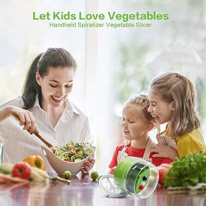 Handheld Spiralizer Vegetable Slicer, 4 in 1 Heavy Duty Veggie Spiral Cutter - Zoodle Pasta Spaghetti Maker