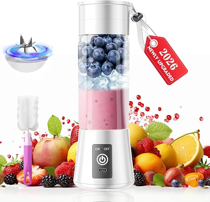 2026 Newly Upgraded Portable Smoothie Blender - Cordless Personal Blender Type-C Rechargeable, 13Oz Juice Cup BAP Free, 20,000Rpm Speed Powerful Blending, Freshly Squeezed in Sports/Office