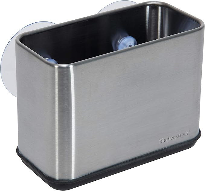 Kitchen Details Cup Sponge Holder/Basket, Space-Saving, Perfect for Kitchen or Bathroom, Sleek, in Stainless Steel Suction Sink Caddy (4192-SS)