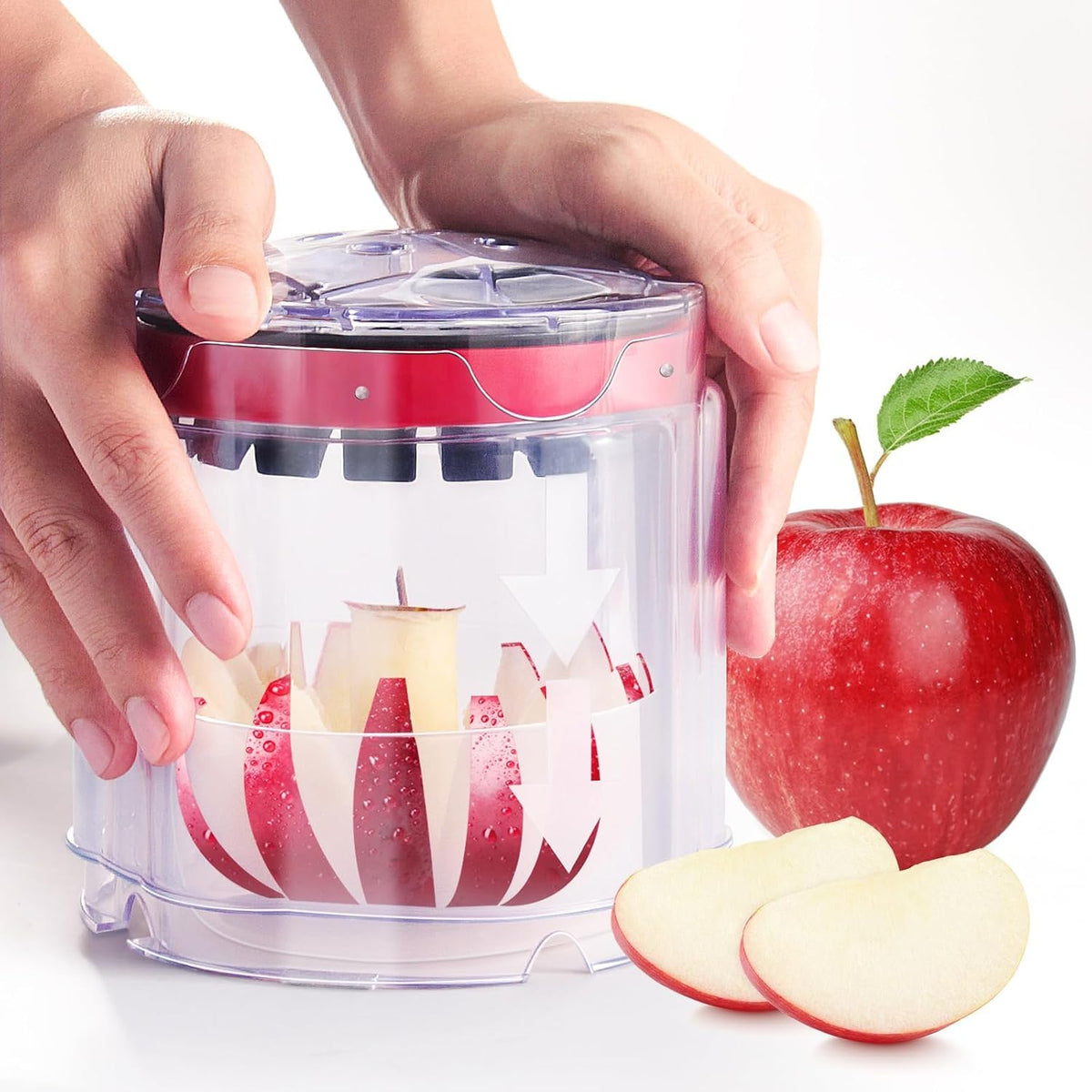 Extra-Large Apple Slicer & Corer – 16-Blade Heavy Duty Stainless Steel Apple Cutter, Safe & Quick Apple Divider for Apples, Pears & More, with Clear Catch Bowl