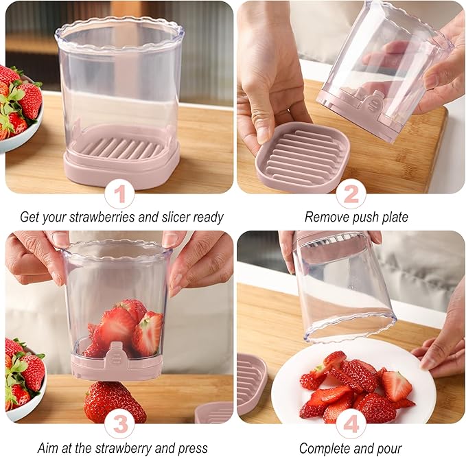 Strawberry Slicer：Fruit Slicer Cup Veggie Salad Speed Cutter for Strawberries Egg Banana Mushroom Cucumber Kiwi the Kitchen Portable Slicing Tool (Pink)