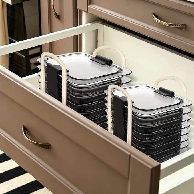 Adjustable Lids Organizer for Rubbermaid Brilliance Lids, Lid Organizers Inside Cabinet for Pyrex Snapware, Lids Holders Suitable for Storing Lids of Various Sizes（5.51in-8.27in）
