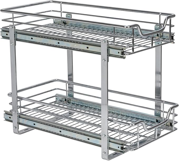 Household Essentials Chrome-Plated Steel Dual-Tier Pull-Out Organizer