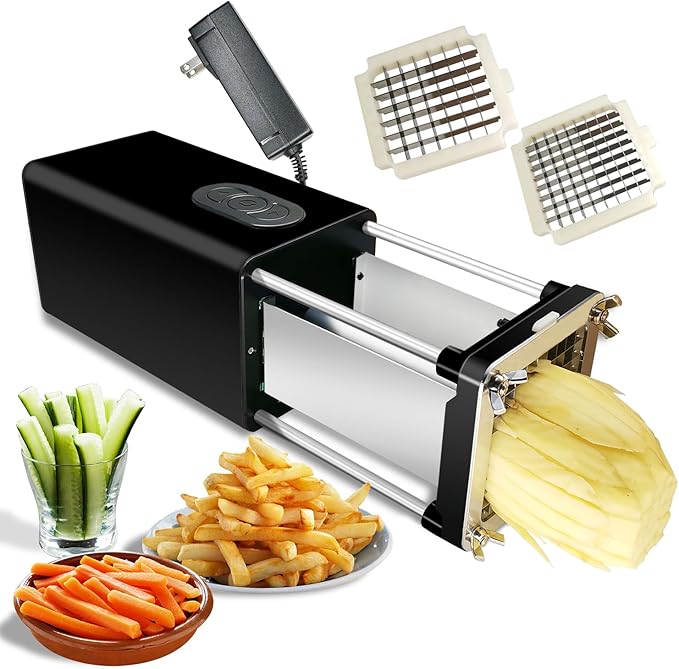 Electric French Fry Cutter, Professional Commercial and Household French Fries Cutter, Potato Slicer with 1/2Inch & 3/8Inch Blade, Automatic Cut Machine, Suitable for Potato Carrot Cucumber