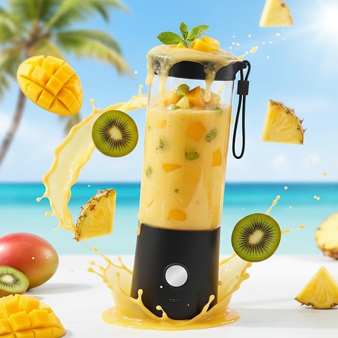 Portable Blender for Smoothies & Shakes - 16oz Cordless Mini Blender, USB-C Rechargeable & Self-Cleaning, and Stainless Steel Blade - Black (2)