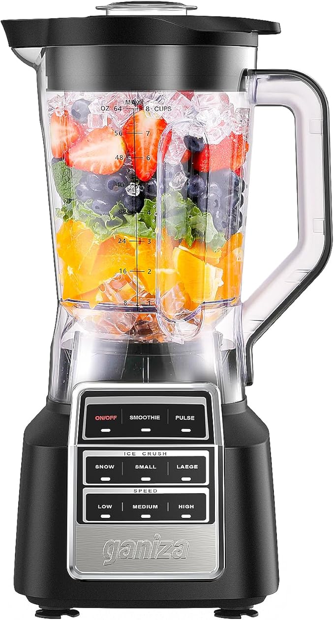 Ganiza Smoothie Blender, 1800W Peak Power Professional Countertop Blenders for Kitchen, 64oz Large Capacity Juice Pitcher with CentriFlow Ribs Patent, High-Speed Smoothie Maker for Ice/Frozen Fruit