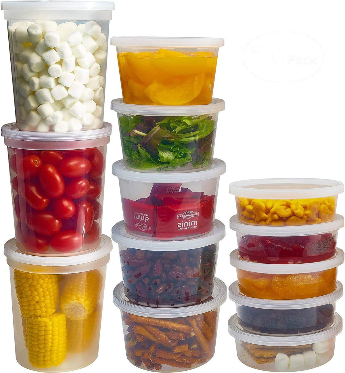 Food Storage Containers with Lids 8oz, 16oz, 32oz Freezer Deli Cups Combo Pack, 44 Sets BPA-Free Leakproof Round Clear Takeout Container Meal Prep Microwavable, Airtight Lids (Mixed Sizes)