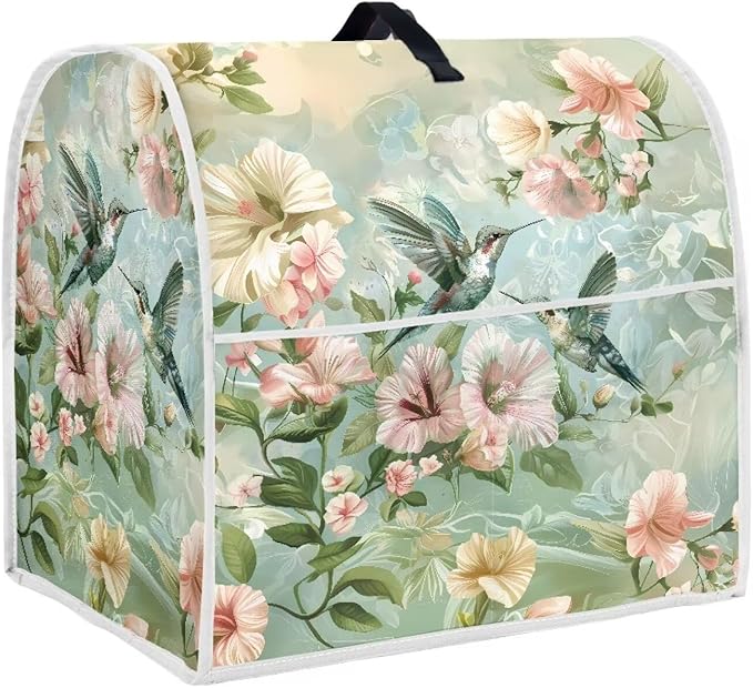 Floral Hummingbird Foldable Portable Mixer Cover | Dust Protector with Handle & Pocket | 4.5-5 Quart Kitchen Appliance Protector for Home Decor