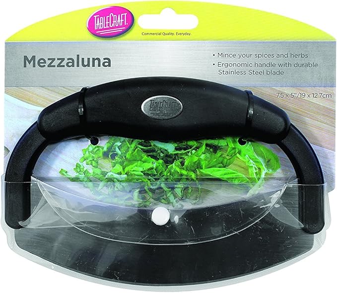TableCraft H6611 Mezzaluna Chopper, Compact Stainless Steel Rocking Blade Knife with Ergonomic Polypropylene Handle, Dishwasher Safe Kitchen Tool for Fast Food Prep