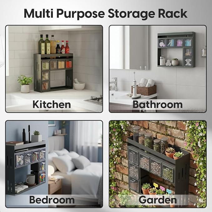 Spice Rack Organizer for Cabinet – Kitchen Space-Saving Storage Solution | Spice Rack Wall Mount or Countertop organizer for pantry, Bathroom or Home Decor.
