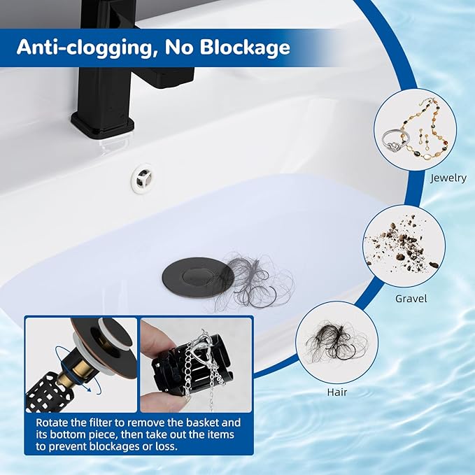Hibbent Upgraded 3 in 1 Bathroom Sink Drain Strainer, Universal Pop Up Stopper with Removable Stainless Steel Filter Basket Hair Catcher, Sink Plug for 1.1''~2.36'' Basin, Oil-Rubbed Bronze