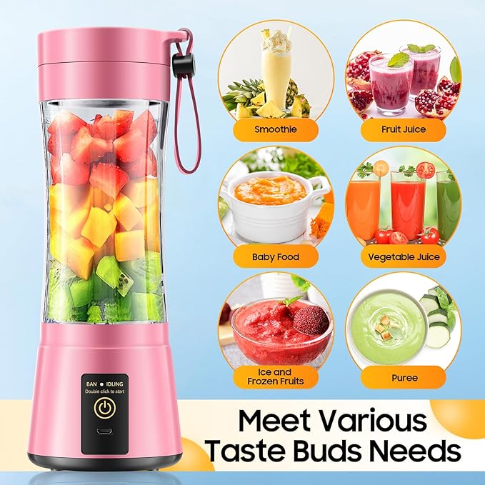 Portable Blender Personal Size Blender - 12 Oz BPA Free Travel Cup Make Smoothies and Shakes, Cordless USB Rechargeable, Lightweight Suit in Travel/Gym/Office